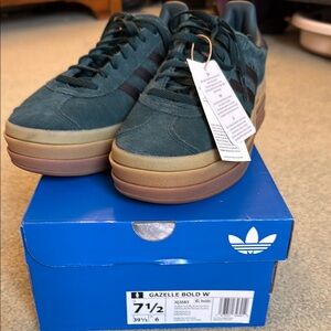 Adidas Gazelle Bold W in Forest Green and black sneakers